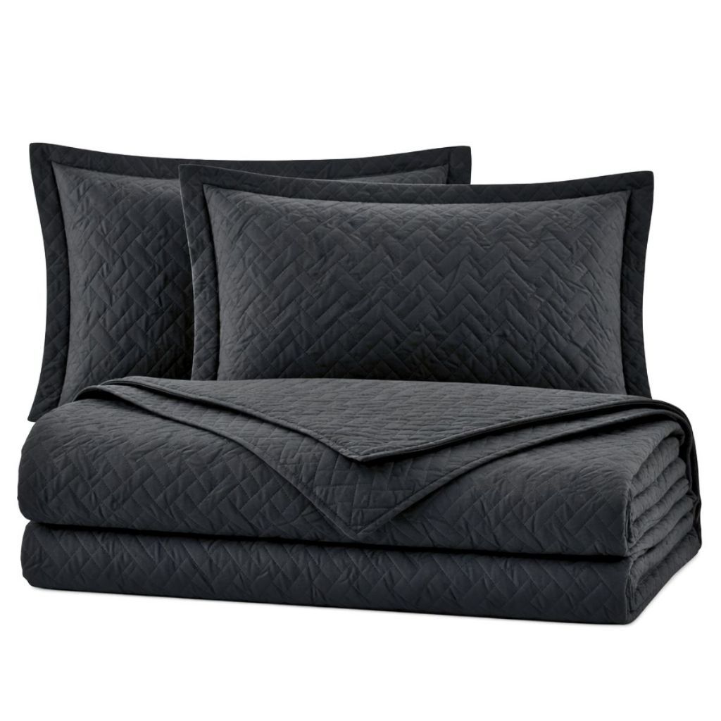 Kit Colcha Cocha Cobre Leito Jogo Roupa Cama Edredom Casal 3 Pçs Matelado Bordado Quarto Preto Macio