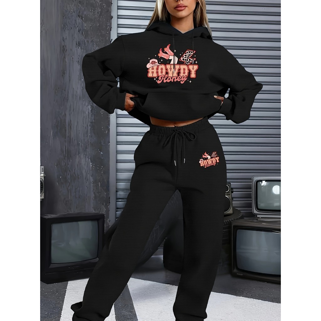 Conjunto de Moletom Unissex Estampa Howdy Honey   - Blusão e Calça, Promoção envio rápido