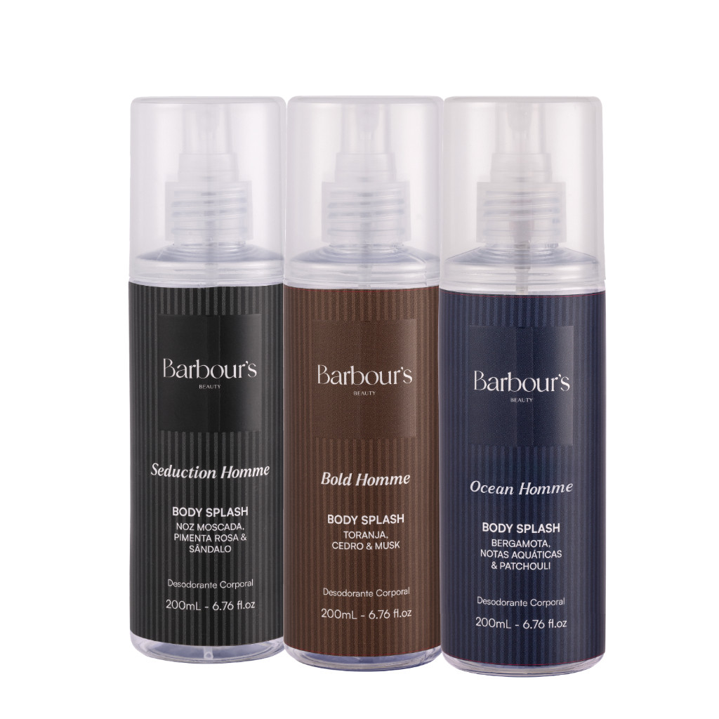 conjunto 3 ou 1 Body Splash Masculino parfum bold home Desodorante Barbours 200ml Elegante Charmoso