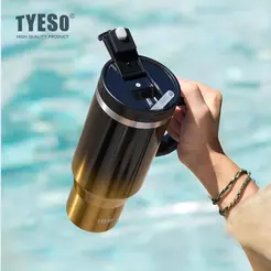 Copo Térmico Inox 304 TYESO 1200ml com Canudo e Tampa Vedação - Garrafa Térmica Portátil Dupla Camada com Alça