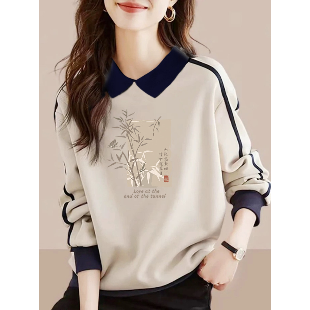 Exportação de comércio exterior feminino outono camisa POLO puro algodão moletom feminino primavera manga comprida camis