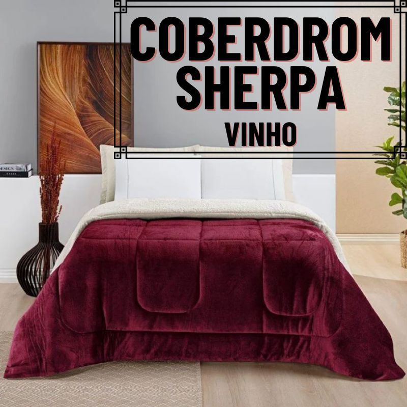 Coberdrom Cobertor Cama Queen Manta Soft e Sherpa Dupla Face Felpudo Premium Vinho