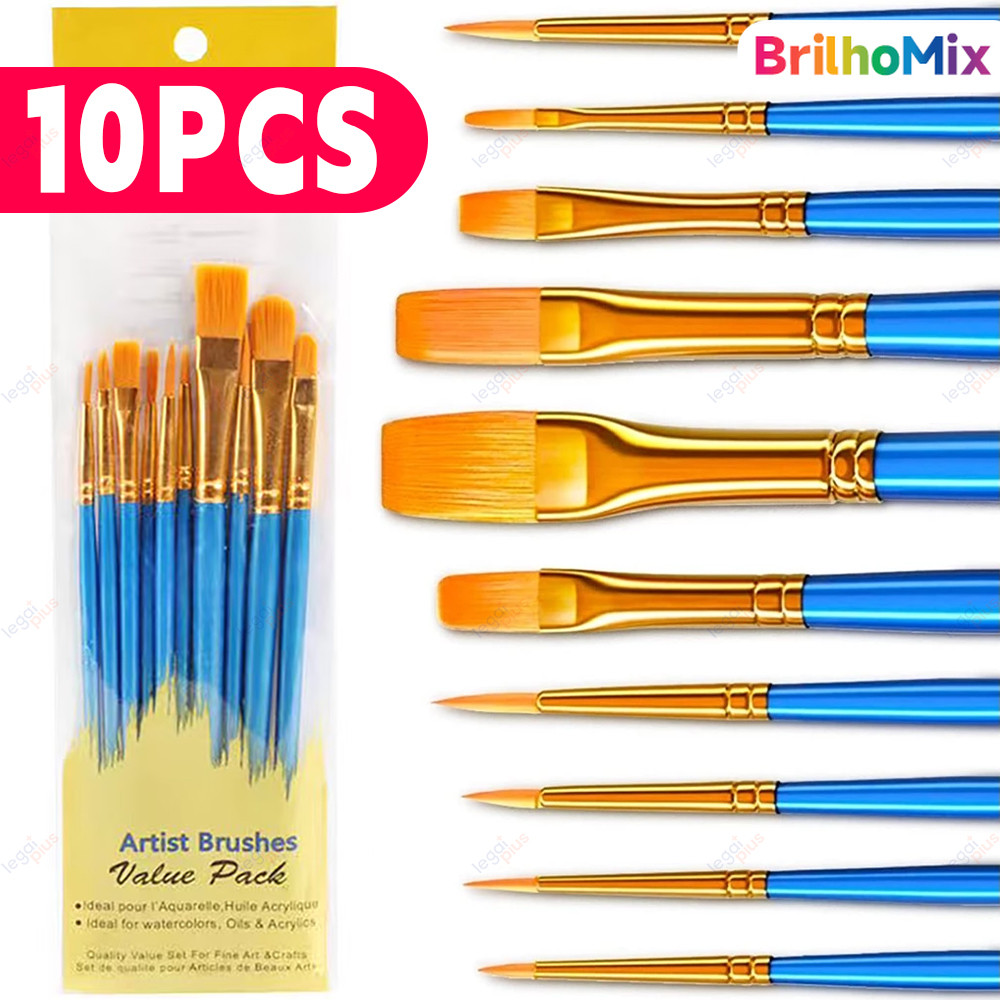 Kit Pincéis Profissionais Nylon - Para Aquarela, Óleo e Acrílico