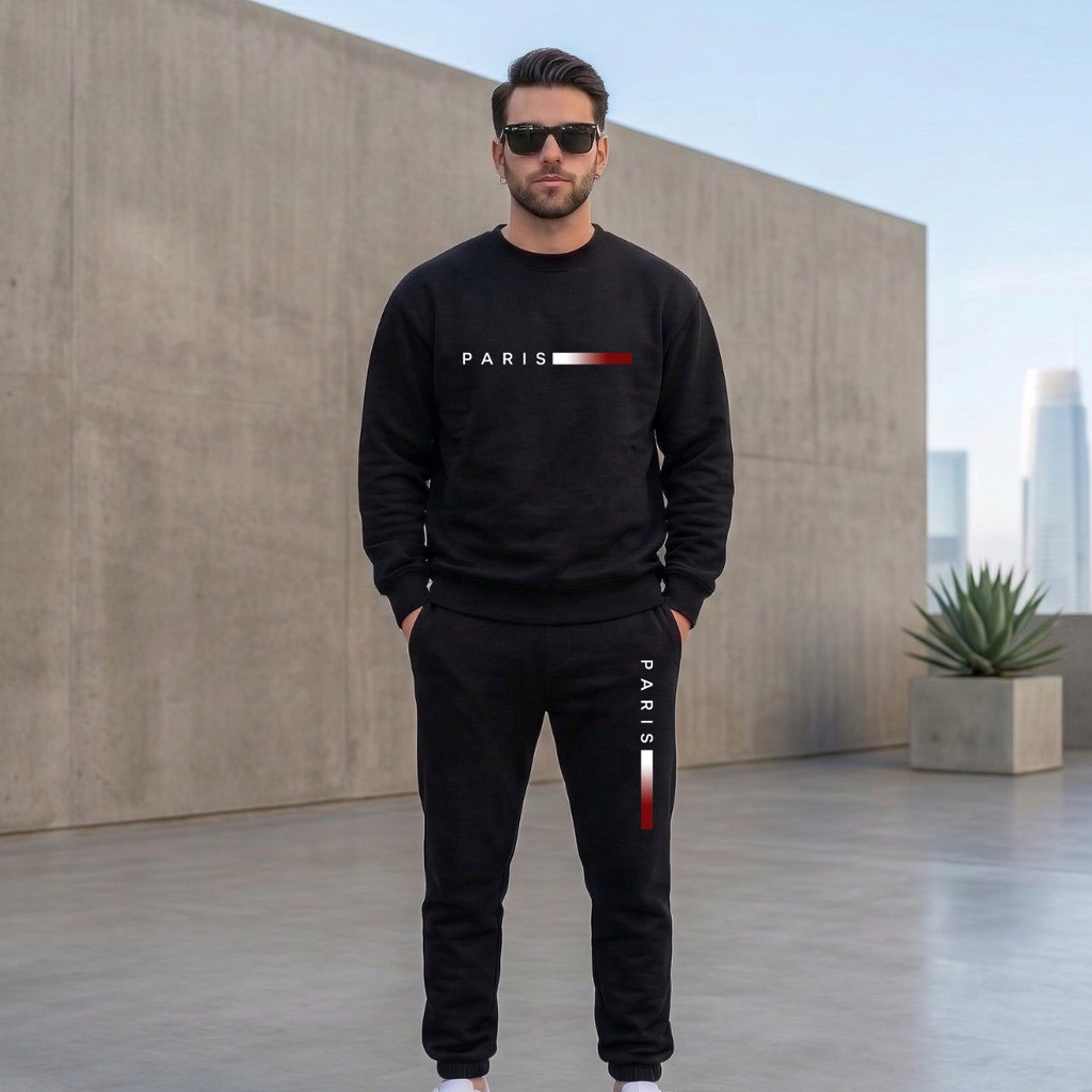 Conjunto Moletom Careca + Calça Paris Minimalista Masculino Quentinho Flanelado