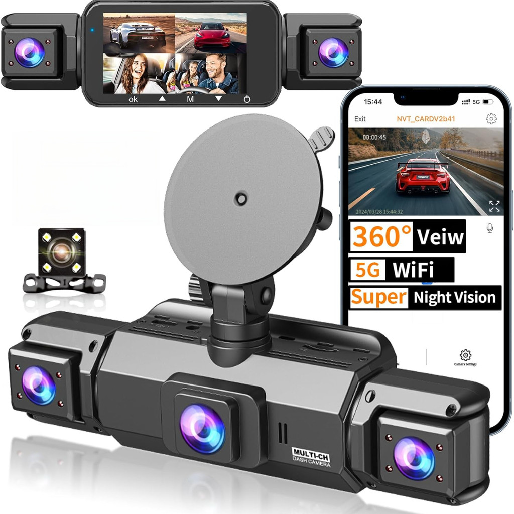 Dashcam 4 Lentes Warshark 1080P WiFi Tela 3.16″ Câmera Frontal Traseira Interna Estacionamento
