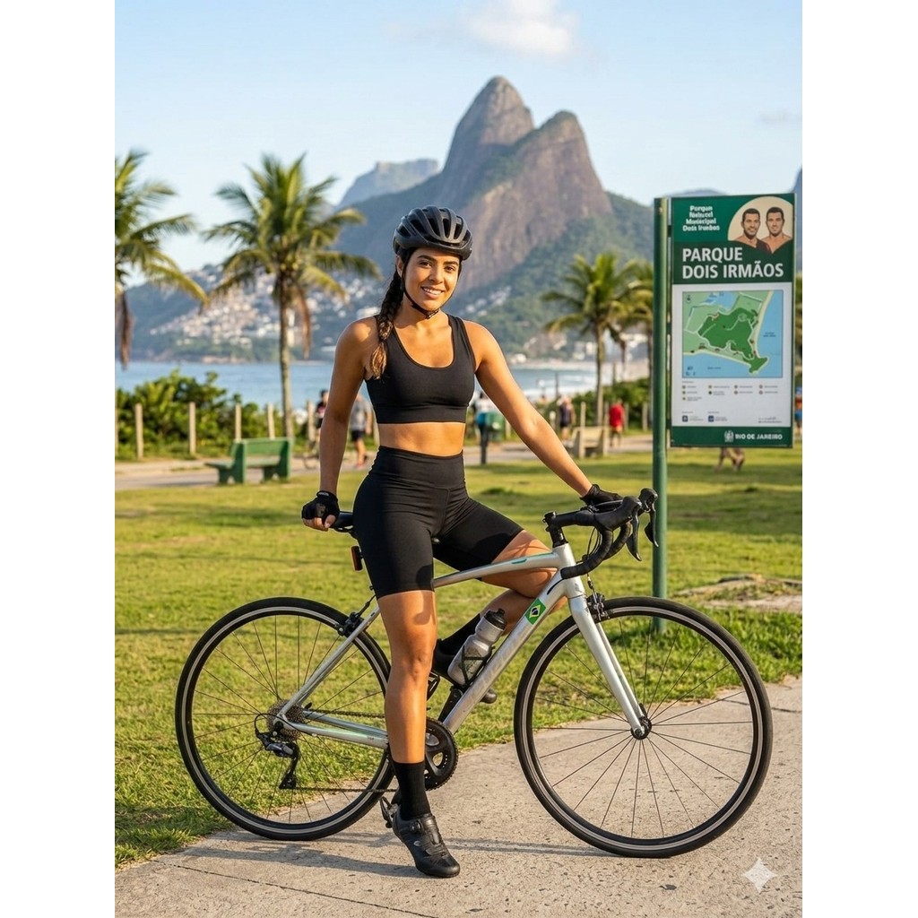 Roupa Ciclismo Feminina Conjunto Fitness Preto Cós Modelador Sem Transparência p/ Bicicleta Academia