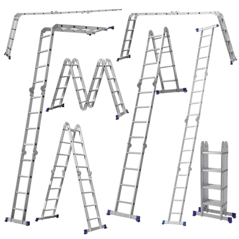Escada em Alumínio Articulada Dobrável 16 Degraus 4X4 13 Posições 150kg Profissional Erb Maquinas em Oferta na Shopee