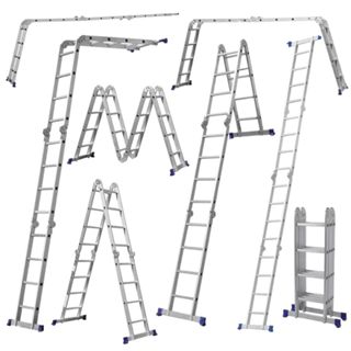 Escada em Alumínio Articulada Dobrável 16 Degraus 4X4 13 Posições 150kg Profissional Erb Maquinas em Oferta na Shopee