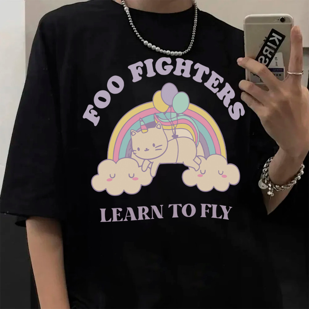 Camiseta Banda Rock Foo Fighters Gatinho Fofo Learn To Fly Unissex Camisa 100% Algodão