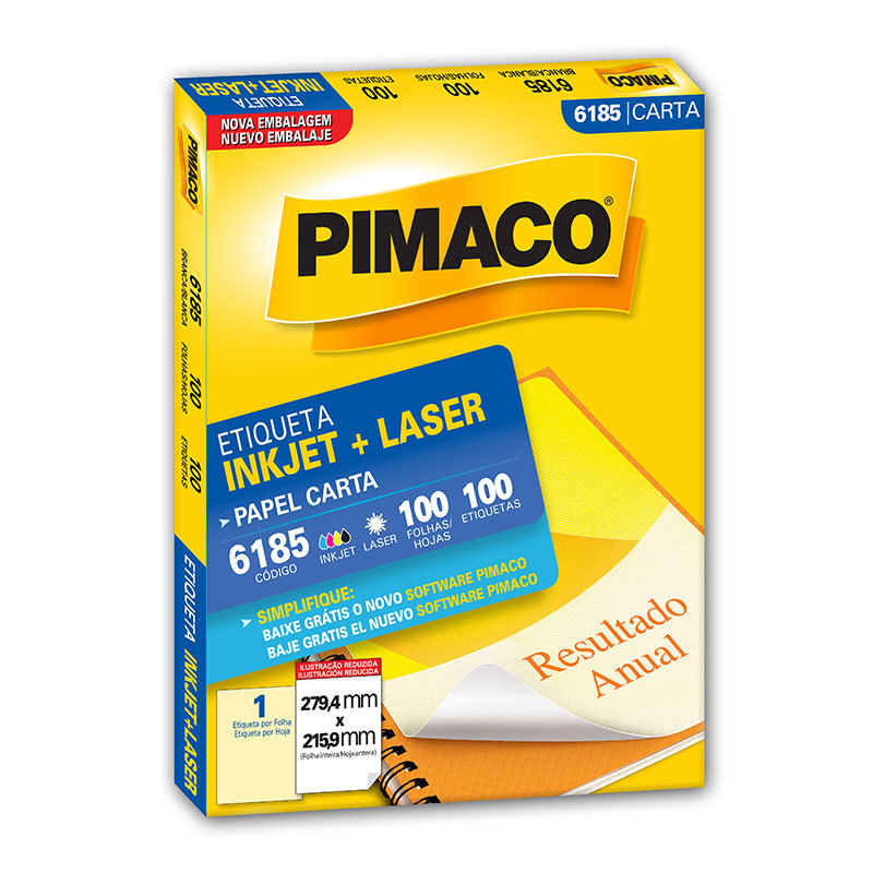 Etiqueta inkjet/laser carta 6185 com 100 folhas Pimaco