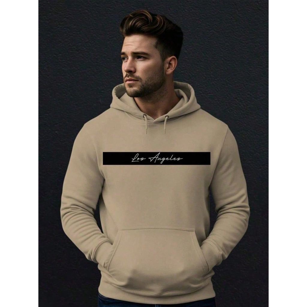 Moletom Masculino estampado  Los Angeles Fundo Preto Casaco Canguru Flanelado 100% Algodão