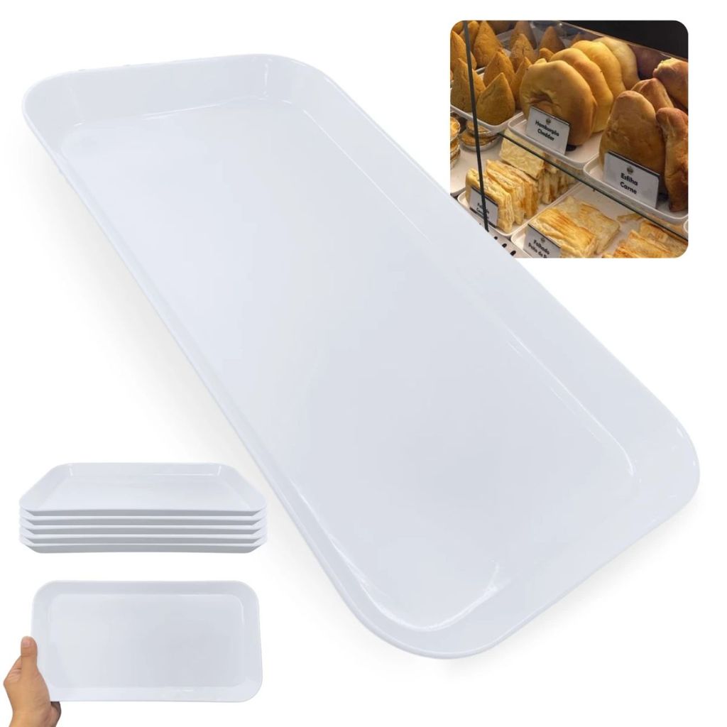 Kit 5 Bandejas Melamina 31cm Vitrine Padaria Confeitaria Estufa Buffet Restaurante Porções Branca em Oferta na Shopee