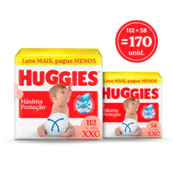 Pacotão Econômico Huggies Fralda Descartável Máxima Proteção XXG - 170 Un