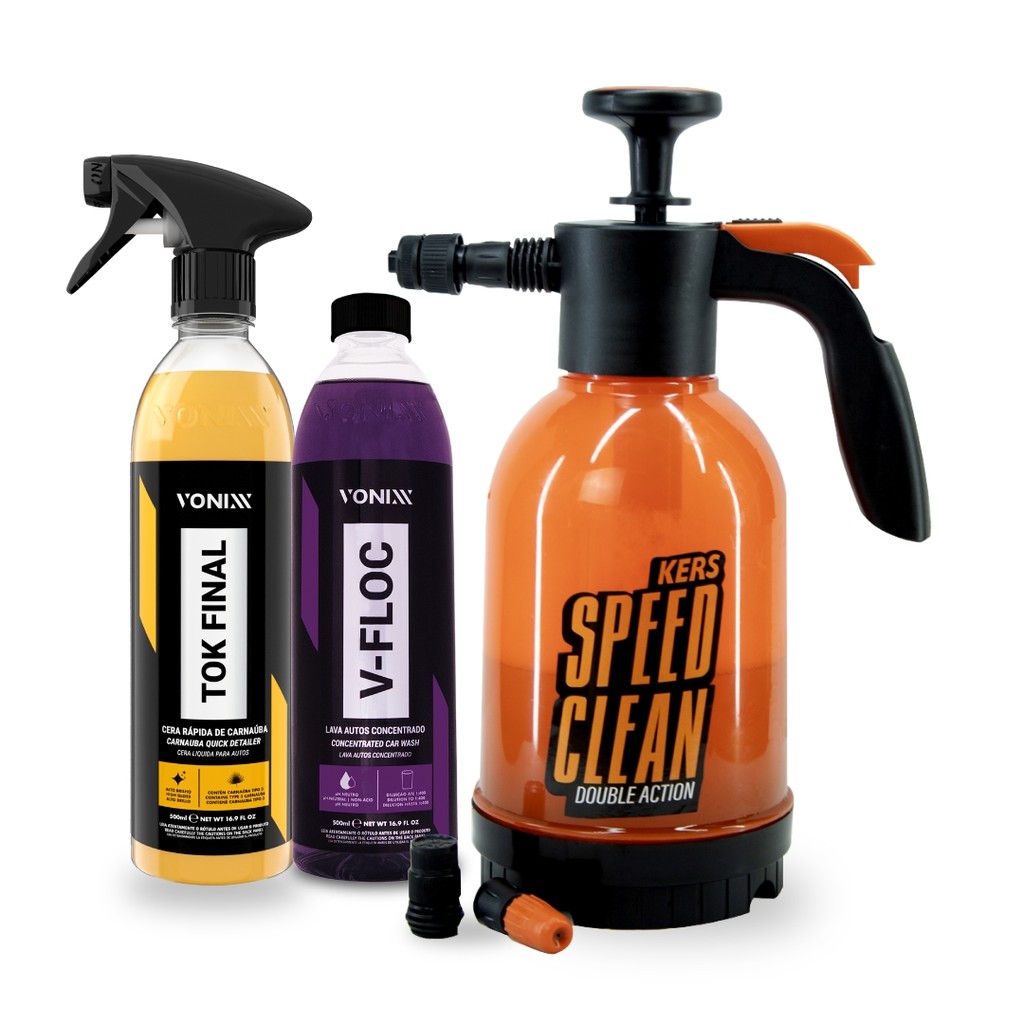 Imagem Kit Lavagem e Acabamento Shampoo Vonixx V-Floc E Cera Carnaúba Tok Final 500ml + Pulverizador Foam Speed Clean Kers