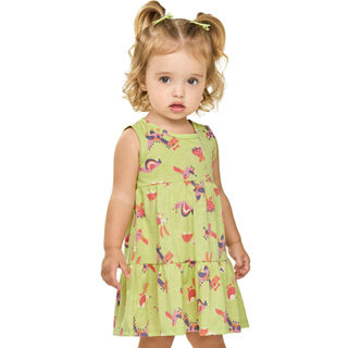 Vestido Bebê Menina Bichinhos Coloridos Elian Verde em Oferta na Shopee