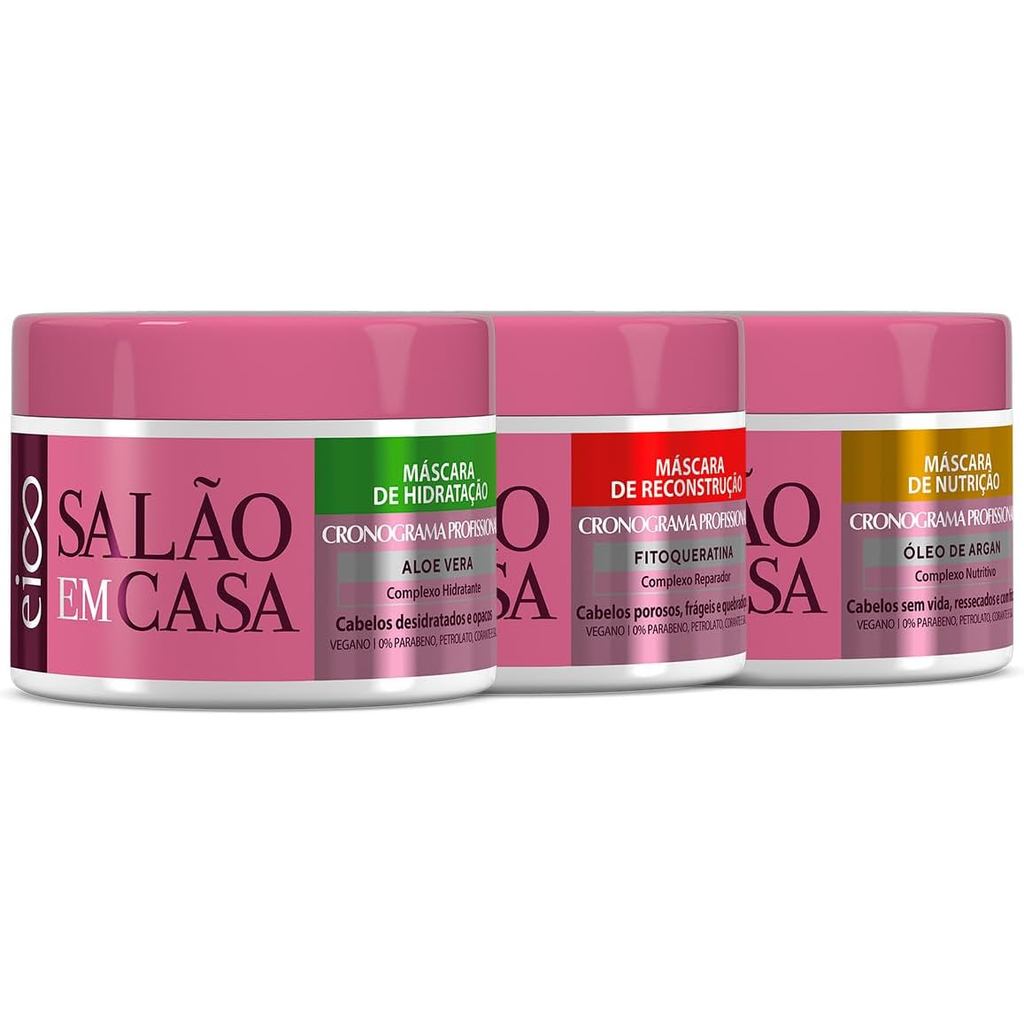 Kit Máscara Cronograma Nutrição ,Hidratação e Reconstrução Eico Salão Em Casa Tratamento Capilar