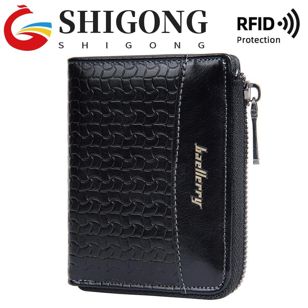 Carteira Curta Masculina SHIGONG , Bolsa De Couro Com Zíper Dinheiro Antifurto , Estilo Recreativo Urbano
