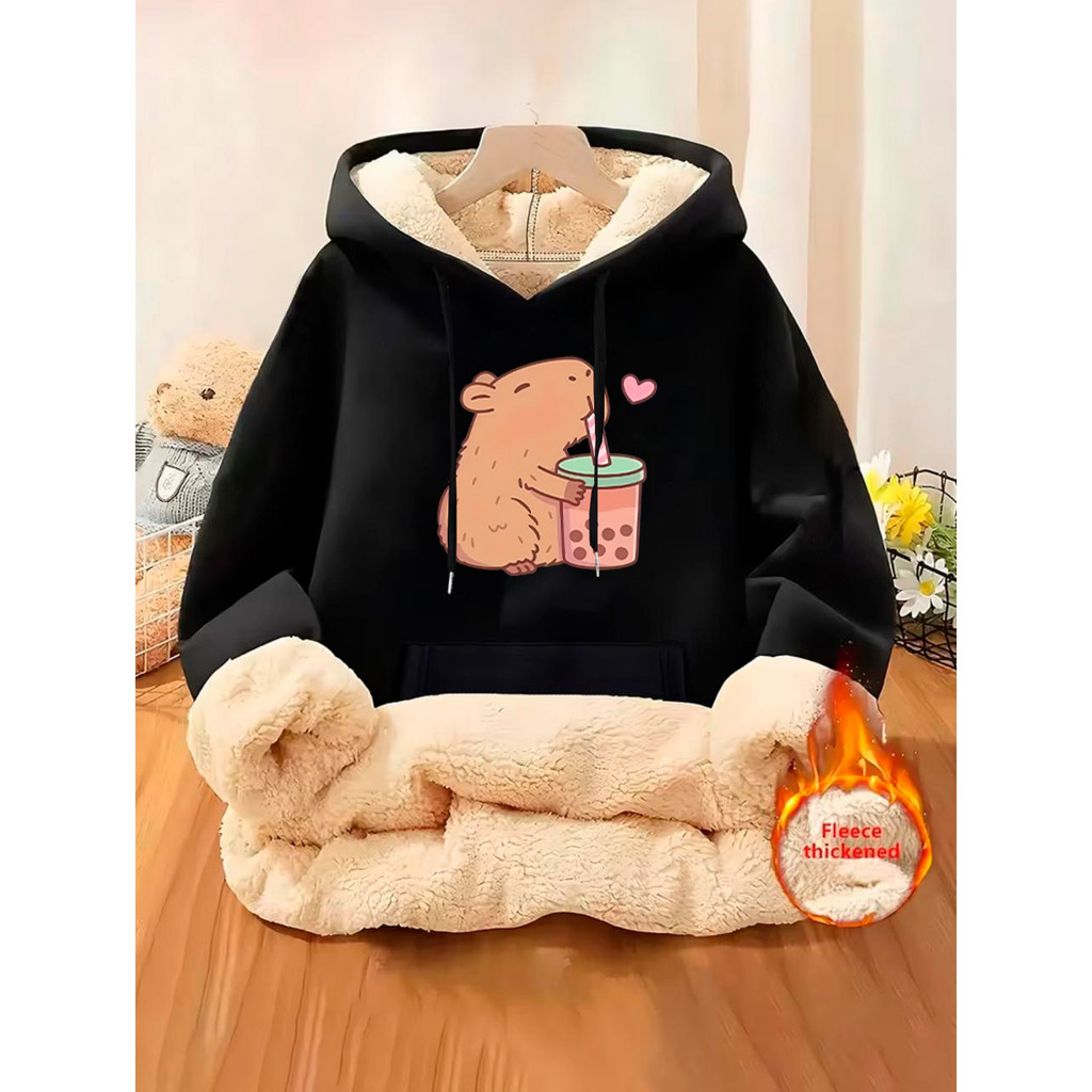 Moletom Feminino Blusa De Frio Moletons Premium Peluciado Flanelado Canguru Com Gorro Lançamento Preto