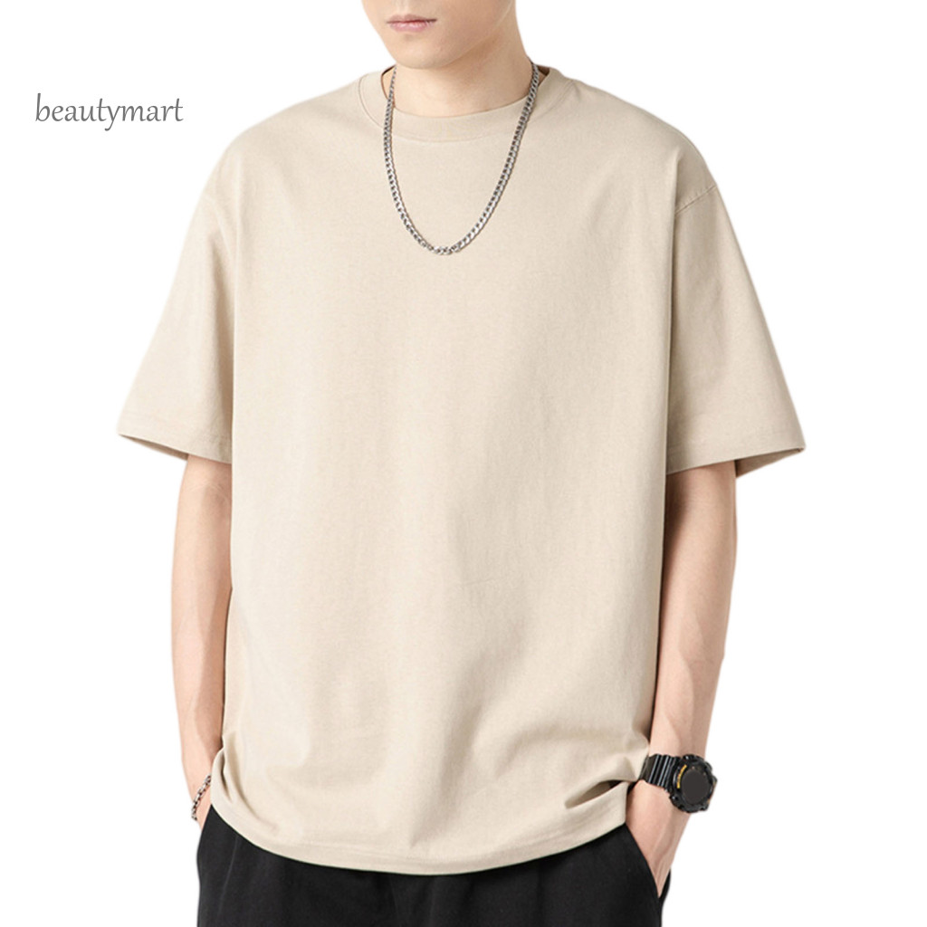 Men T-shirt Basic Tee Shirt Men's Casual Cotton Round Neck Short Sleeve Solid Color Summer Lightweight Beach and Streetw