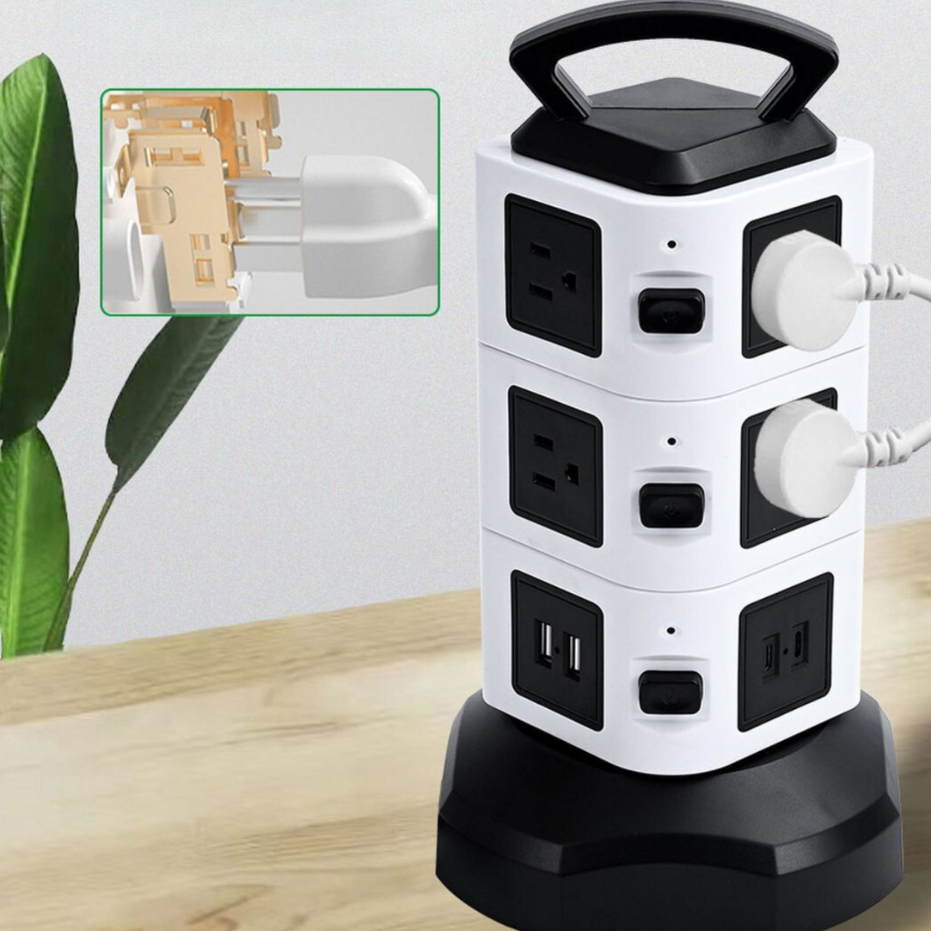 Tomada Elétrica Vertical Extensão De Tomada Torre Mesa 11 Saida 10A E 2 Usb 2500w Com botão Liga/Desliga Proteção contra em Oferta na Shopee