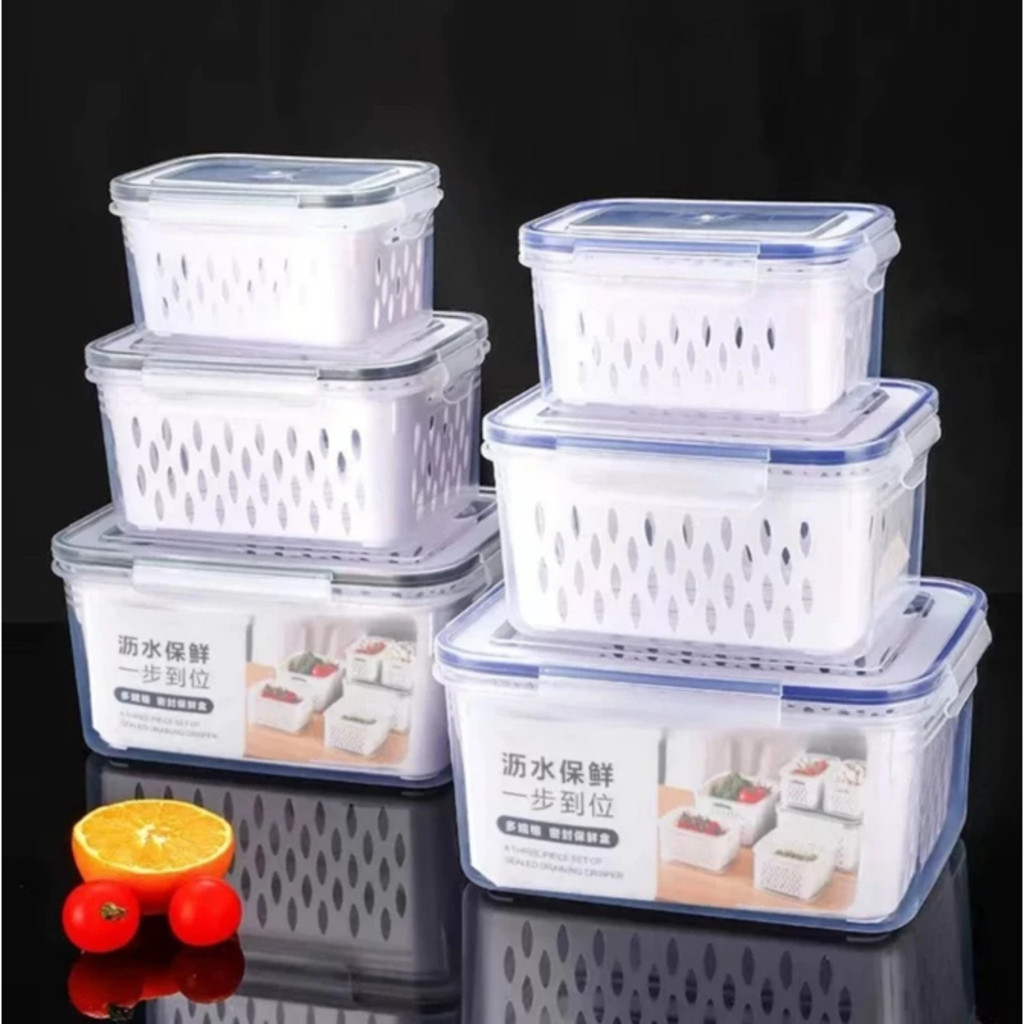 Kit 3 Organizadores Potes Hermetico Geladeira 850ML/1750ML/3300ML Alimentos Vegetais