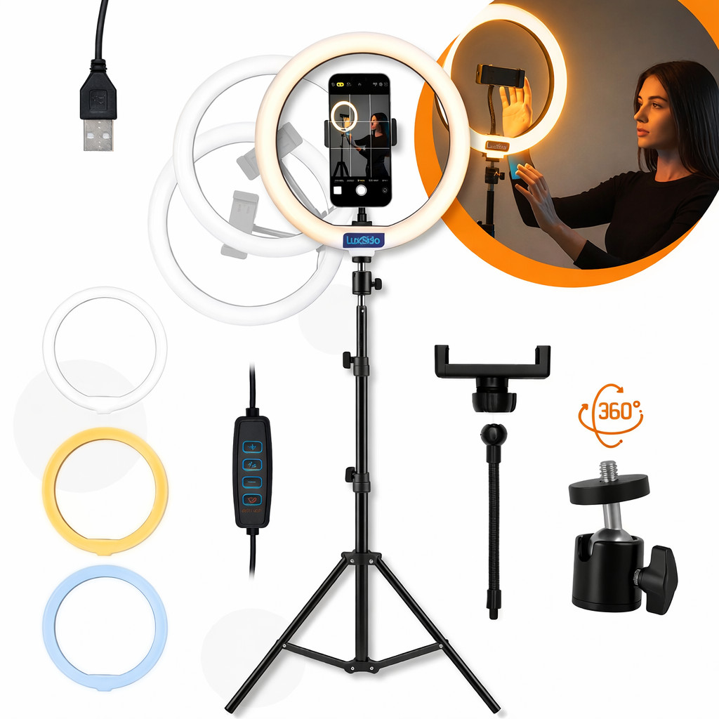 Ring Light 8 Polegadas com Tripé 2,1m Suporte para Celular USB para Live Maquiagem e Vídeo