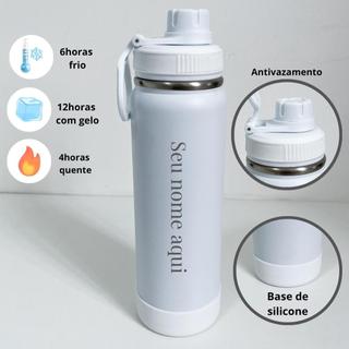 Garrafa Térmica Personalizada Nome Branca 800ML Nome Inox Parede Dupla Bebida Academia
