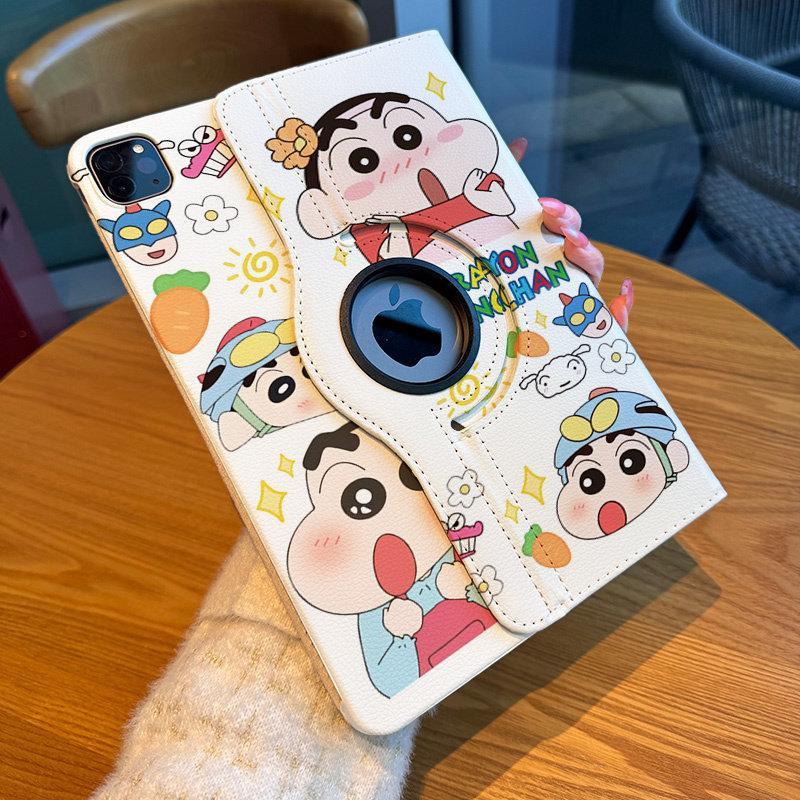 Novidade para 2026 Cartoon Crayon Shin-Chan Adequado para Apple ipad Capa protetora de 11a geração Capa de couro giratór