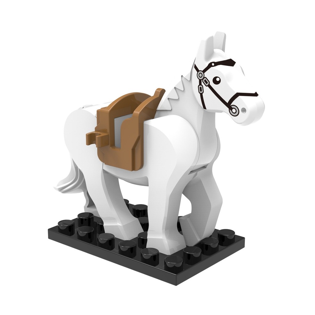 Adequado para Lego 686 Medieval anel branco cavalo guerra cavalo terceira festa blocos de construção educativos crianças