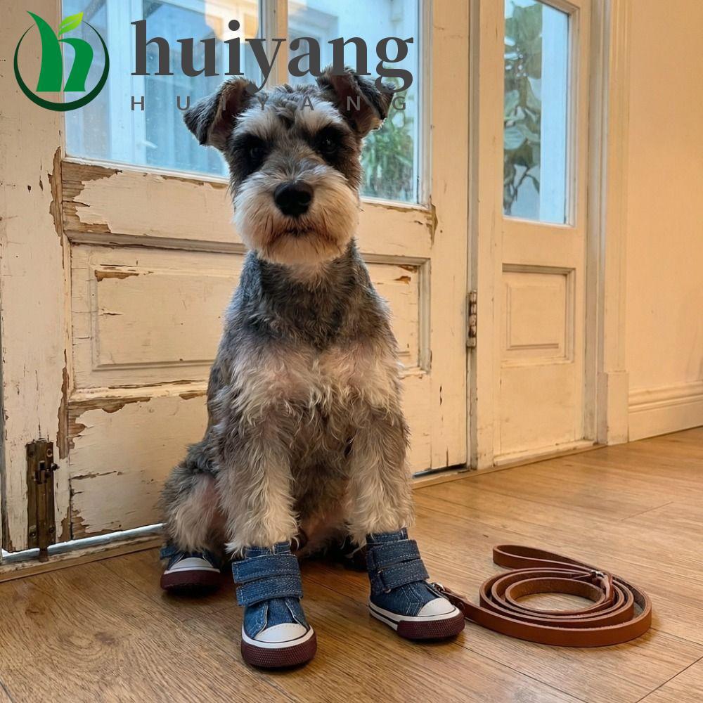 HUIYANG 4 Unidades/Conjunto Sapatos Antiderrapantes Para Animais De Estimação , Tênis De Lona Cães Com Sola De Borracha 