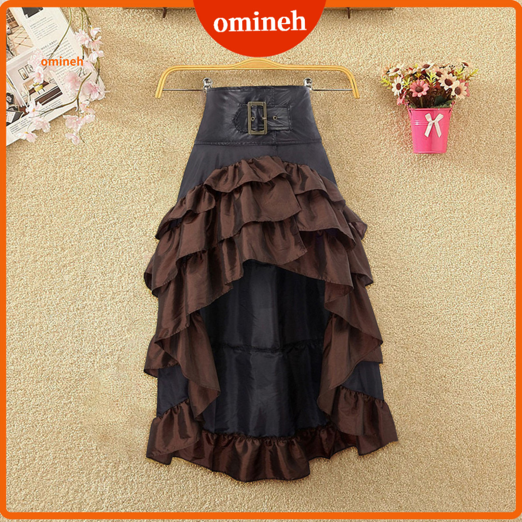 Saia Feminina Linha A Bolo Bainha Cintura Alta Maxi Irregular Plissado Retalhos Estilo Retro Colorido Vintage Performanc