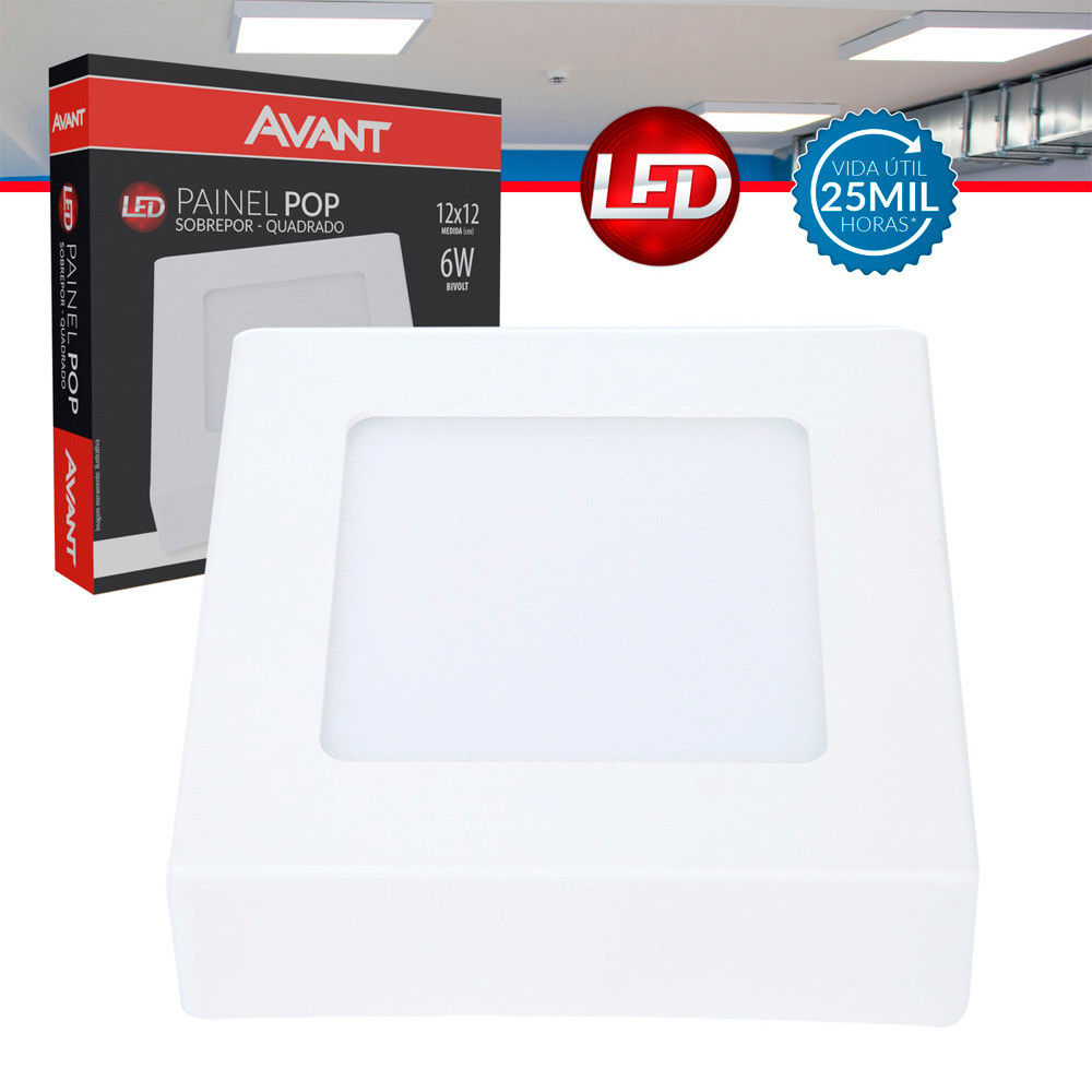 Kit 4 Painel LED Avant Quadrado Sobrepor 12cm 6W Luz Branca Bivolt Iluminação Geral Residencial — imagem 2 de 2