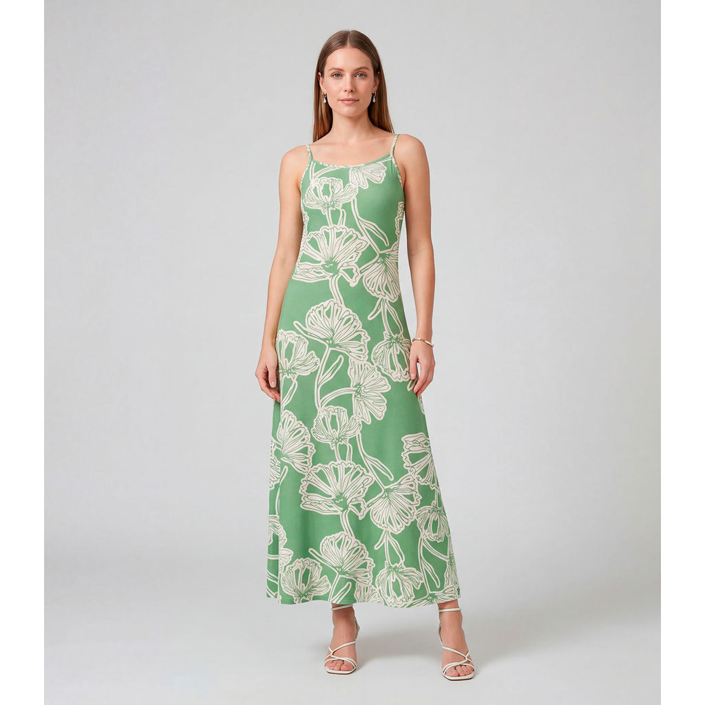 Vestido Midi Com Alças Finas Infinita Cor Verde