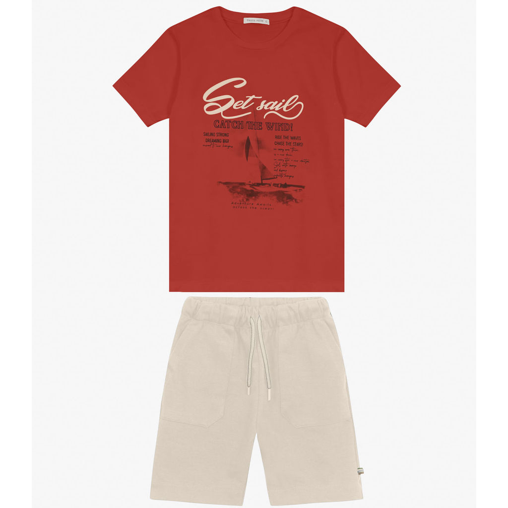 Conjunto Camiseta com Bermuda Menino Trick Nick Laranja em Oferta na Shopee