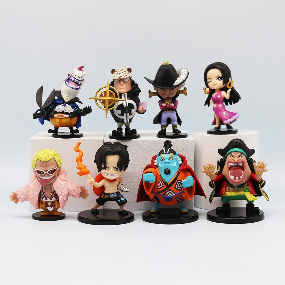 Conjunto de 8 peças de figuras de anime One Piece de 7-8 cm: Boa Hancock, Gekko Mollia, Dracula Mihawk, Doflamingo, Tuck