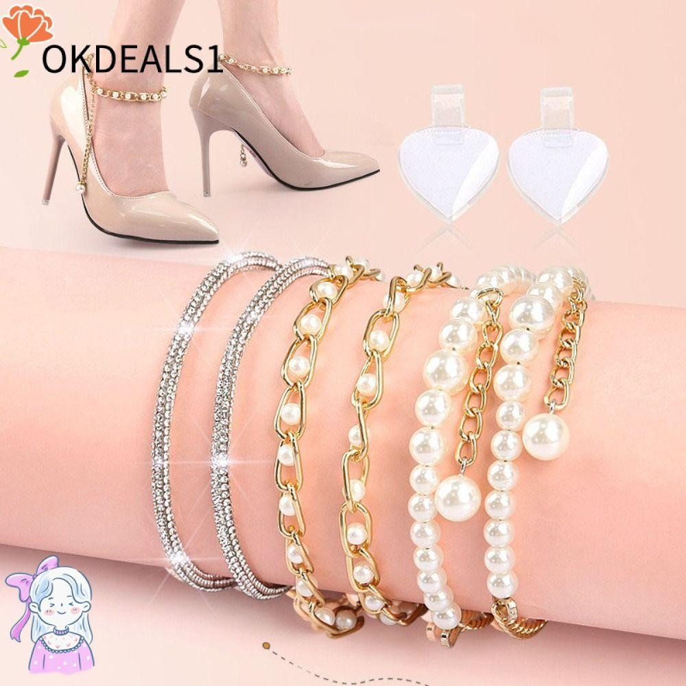 OKDEALS Tiras para Salto Alto, Tiras de Sapato Femininas em Liga, Sapatos de PU com Decoração no Tornozelo, Ajuste Solto