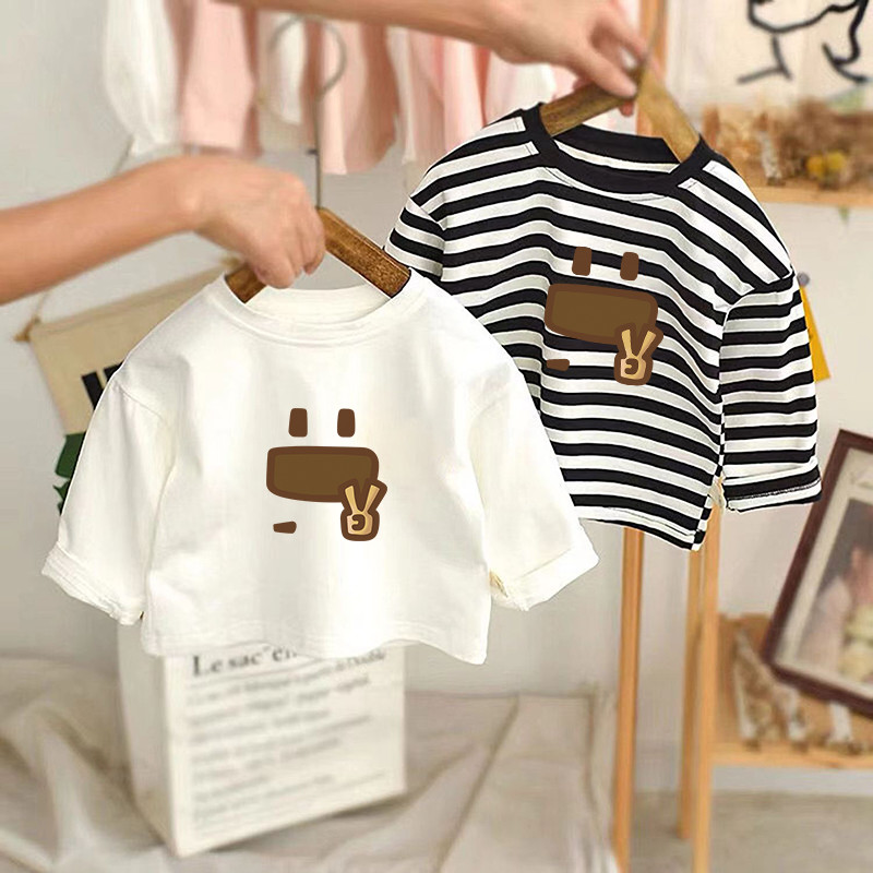 Camiseta infantil de manga comprida primavera outono novo estilo puro algodão meninos meninas desenho animado médio pequ