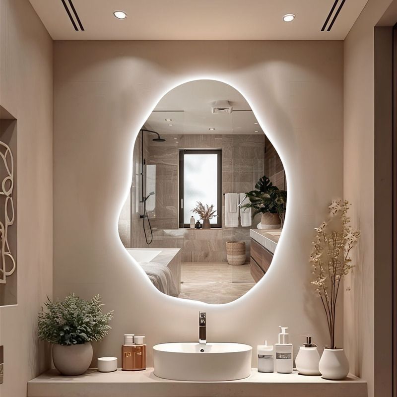 Espelho Grande Formato Orgânico Com Led Banheiro Sala Quarto Luz Quente Fonte ou Pilha Lindo em Oferta na Shopee