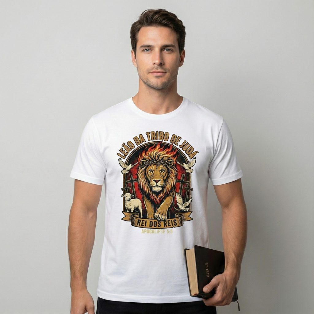 Camiseta Masculina Tribo de Judá Leão Vintage Gospel Fé Estilo Streetwear Cristã Atacado Algodão  Estampa Exclusiva
