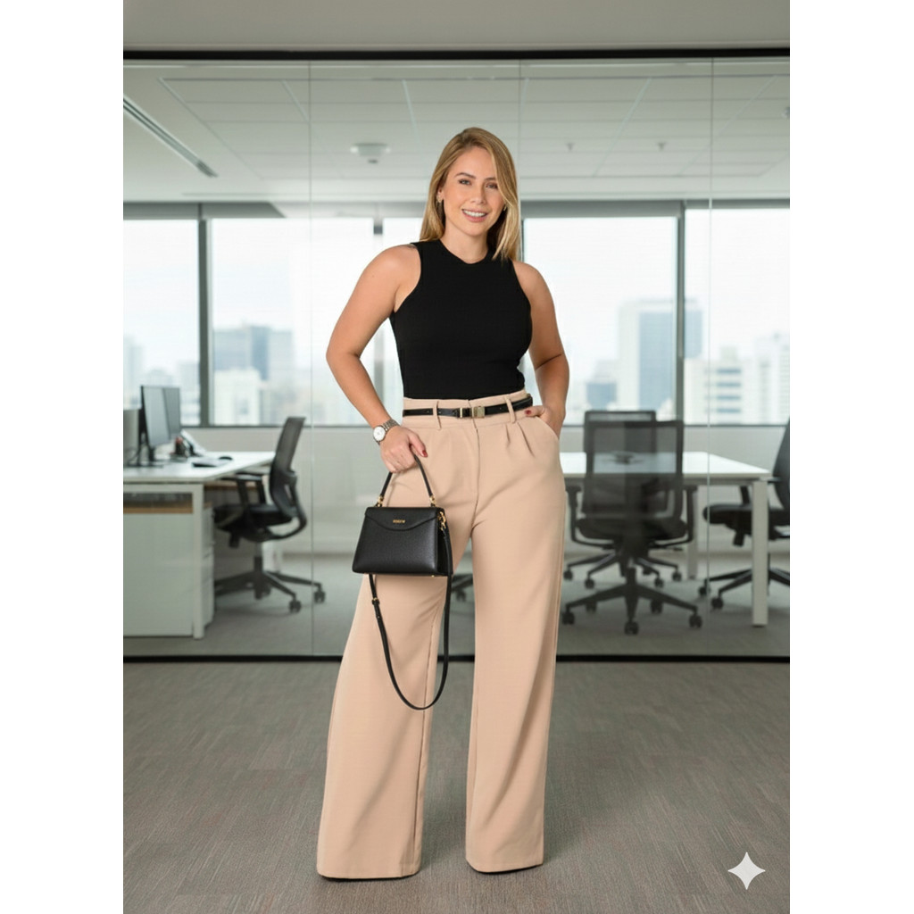 Calça Pantalona Alfaiataria Premium Wide Leg Social Com Cinto Para Trabalho em Oferta na Shopee