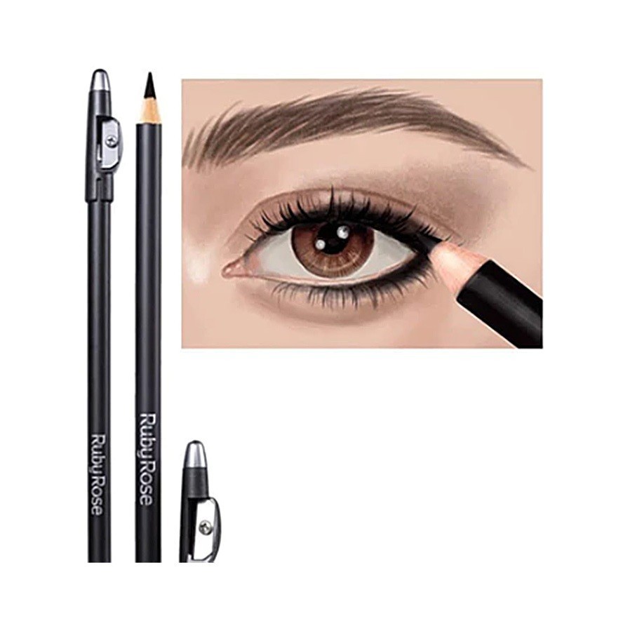 Lápis Delineador Olhos Preto Com Apontador Textura Macia Longa Duração HB-091 - Ruby Rose