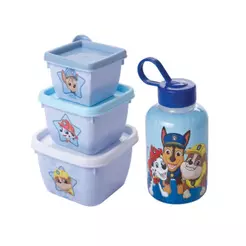 Kit Lancheira Patrulha Canina Volta às Aulas 3 Potes 1 Mini Garrafa Azul Plasútil