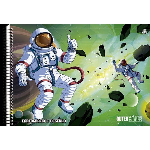 Caderno Desenho Cartografia Tema Outer Space Papel Fino Alta Qualidade Espaço Criativo Escolar