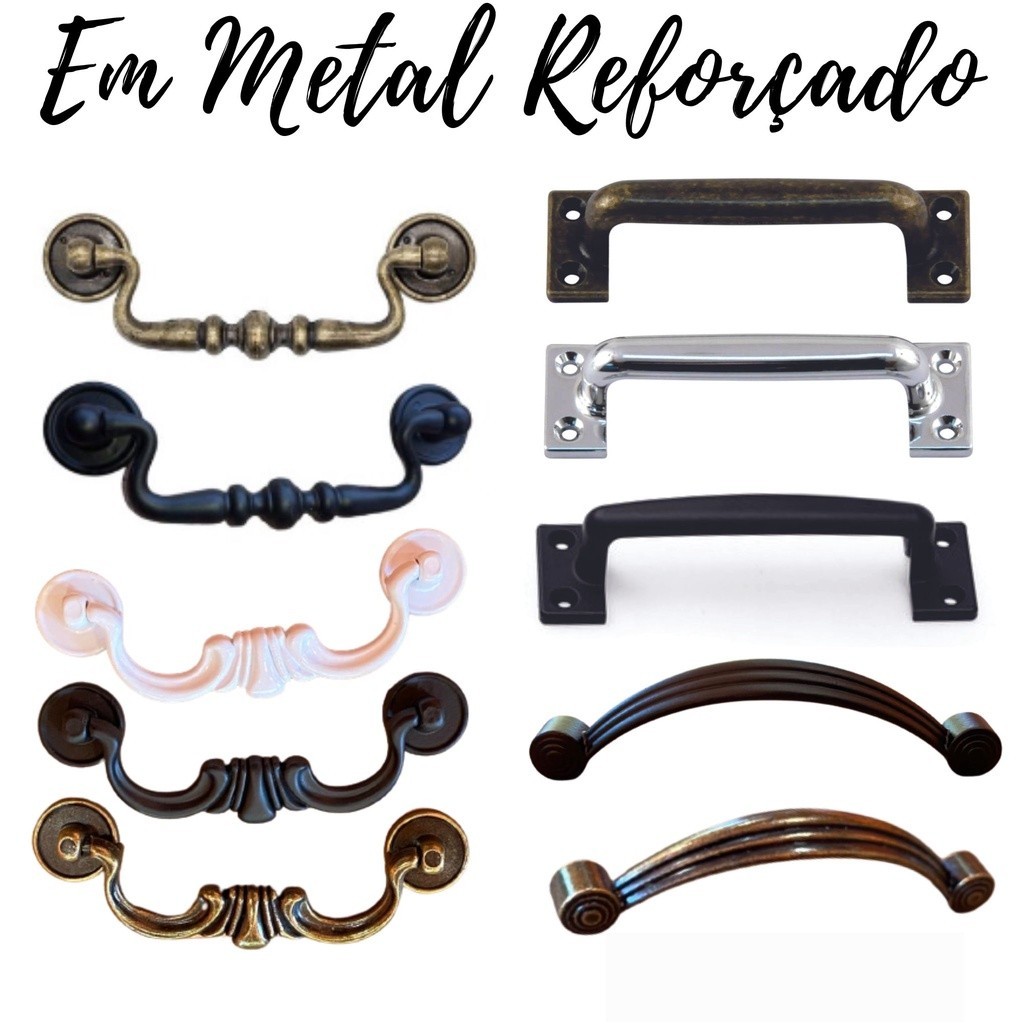 PUXADOR ALÇA EM METAL NAS CORES PRETO / OURO VELHO / CROMADO