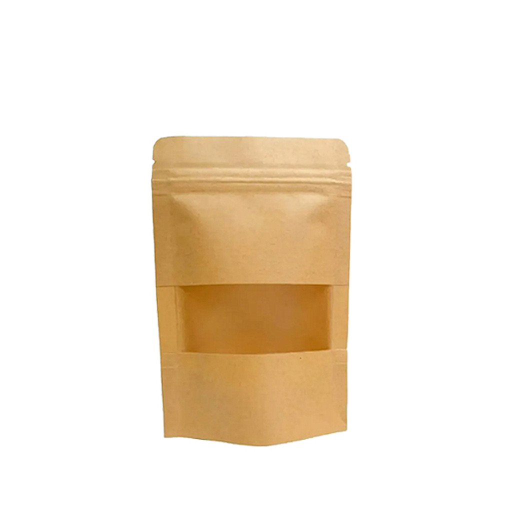 Stand Up Pouch 10x15+3cm Papel Kraft com Visor (Janela) - Fecho Zip100unid