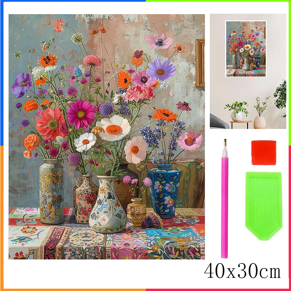 Flores de parede antigas DIY Kit de pintura diamante 40x30cm pequena pintura decorativa interação pai-filho pintura à mã