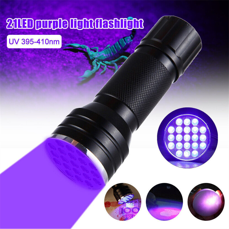 21LED UV Lanterna Cola Cura Ultravioleta Secador De Tinta Dinheiro Fluorescer Detector Óleo Luz Roxa Tocha