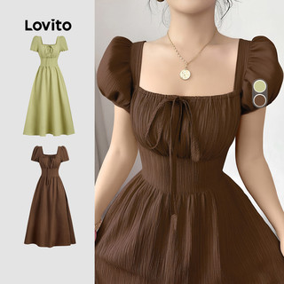 Lovito Vestido Casual Marrom Com Zíper Para Férias Na Primavera/verão Para Mulheres L154LD221 em Oferta na Shopee