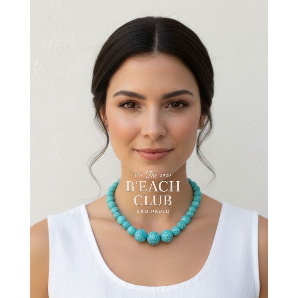 Colar Costa Azul Resinado Elegância Praiana com Pedras Turquesa Leve e Artesanal Estilo Tropical e Elegante