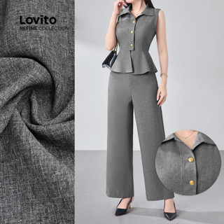 (Lovito Refine) Conjuntos de Calças Elegantes Retrô Sem Rugas para Primavera/verão para Mulheres LR12E062 em Oferta na Shopee